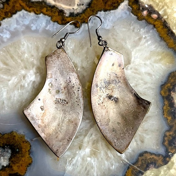 Abalone Sterling Silver Earrings Vintage Stamped Marked - Picture 2 of 2